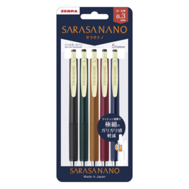 Zebra Sarasa Nano 0,3 mm Gel-inktbalpen JJH72-5C-V 1 Set  van 5 Vintage Kleuren