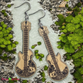 Houten oorbellen - Gitaar