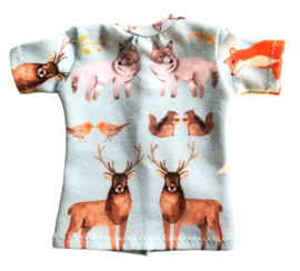 Minifee - T-shirt lichtblauw met bosdieren