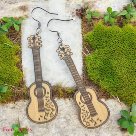 Houten oorbellen - Gitaar