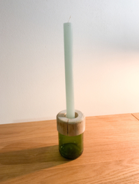 Kaarsenhouder hout en glas 12,5 cm - Dop van Fles