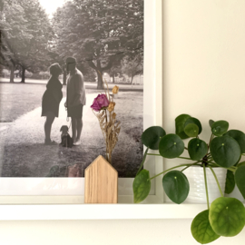 Eikenhouten vaas met droogbloemen 12 cm - Huisje