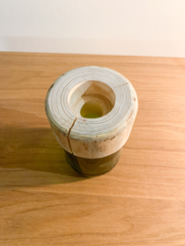 Kaarsenhouder hout en glas 12,5 cm - Dop van Fles