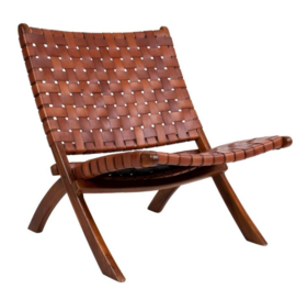 Stoer gevlochten eclectische stoel (Cognac of Zwart)