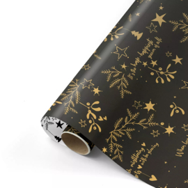 Kerst Cadeaupapier Mistletoe Kisses Black