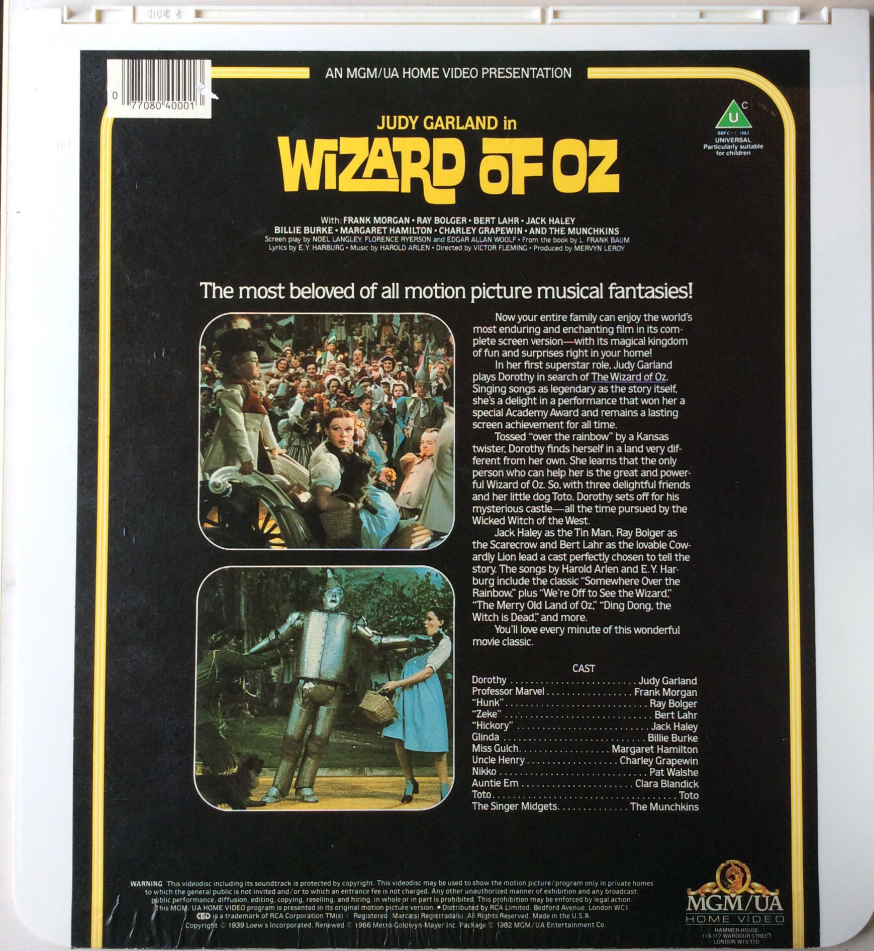 CED Videodisc PAL/UK Wizard of Oz  MGM/ UA  40001