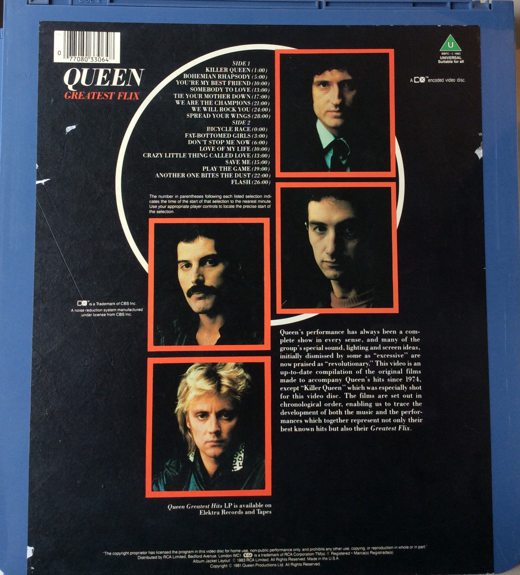 CED Videodisc PAL/UK - Queen - Greatest Flix  RCA Columbia - EMI 33064