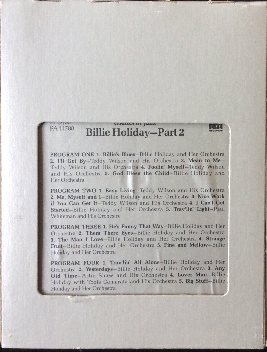 Billie Holiday– Giants Of Jazz: Billie Holiday - Time Life Records  8TL-J03