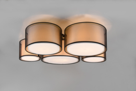 Trio lighting plafondlamp Burion, 5-lichts zwart met rookkleur kappen