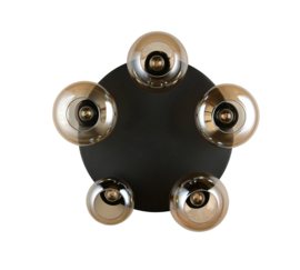 Trio-lighting plafondlamp Lumina, 5-lichts zwart amberglas