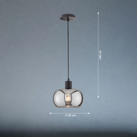 Fischer&honsel hanglamp Dima, zwart-rookglas 22 cm