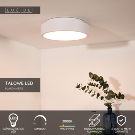 Lucide TALOWE LED - Plafonnière - Ø 30 cm - LED Dimb. - 1x20W 3000K - Wit