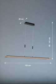 Fischer&honsel hanglamp Shine wood led, zwart-eiken incl. pushdimmer