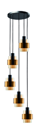 Freelight hanglamp Chiasso , 5-lichts rond zwart bronsgoud