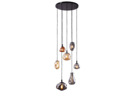 Light trend hanglamp Shirly, 7-lichts rond met amber-smoke glas