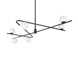 Trio lighting hanglamp Flaming, 6-lichts zwart-goud-wit glas