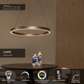 Lucide LIANE - Hanglamp - Ø 80 cm - LED Dimb. - CCT - 2x36W 2700K/4000K - Roest bruin