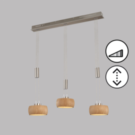 Fischer&honsel hanglamp Shine wood led, 3-lichts nikkel-eiken