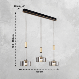 Fischer&honsel hanglamp Lavin led, 3-lichts zwart-goud