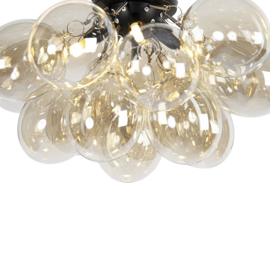 Plafondlamp Uvas, 4-lichts zwart met amber glas incl. licht bron