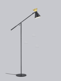 Helestra vloerlamp Luk led, zwart - goudAluminium + gematteerd acryllas