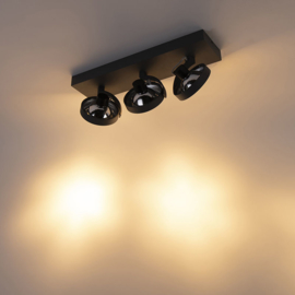 Qazqa plafondspot  Go rechthoekig, 3-lichts grijs incl. licht bron