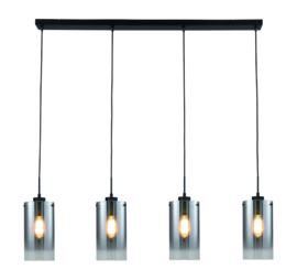 Freelight hanglamp Ventotto,  4-lichts zwart met smoke glas