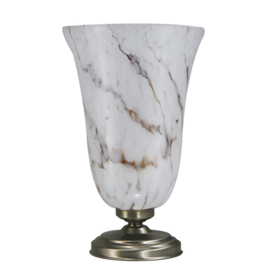 Old timer light  tafellamp Klok Super, mat nikkel met wit marmer glas