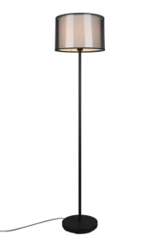 Trio lighting vloerlamp Burton, 1-lichts zwart met organza smoke stoffen kap
