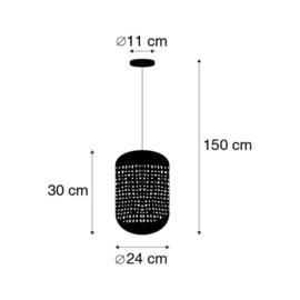 Qazqa hanglamp Kaylight, 1-lichts zwart met messing rond