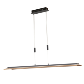 Fischer&honsel hanglamp Shine wood led, zwart-eiken incl. pushdimmer