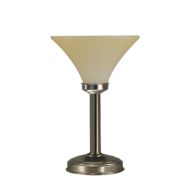 Old timer light  tafellamp Kelk, mat nikkel met hoog ivoor mat glas