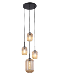 Light trend  hanglamp Lera, 4-lichts met amberglas