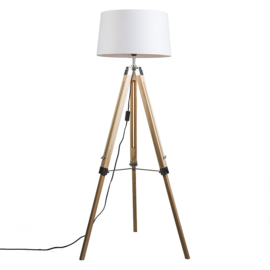 Vloerlamp Tripod naturel met kap 45cm linnen wit