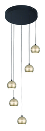 Hanglamp Bilia led, 5-lichts goud rond