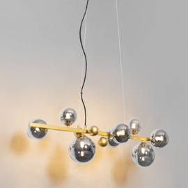 Qazqa hanglamp David, 8-lichts goud met smoke glas
