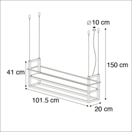 Qazqa hanglamp Cage rack, 4-lichts zwart met gaas
