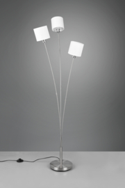 Trio lighting vloerlamp Tommy, 3-lichts mat nikkel met witte kappen