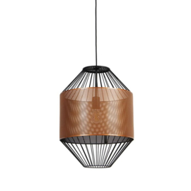 Qazqa hanglamp Mariska, zwart met koper