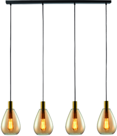 Freelight hanglamp Dorato,  4-lichts zwart-goud met amber glas