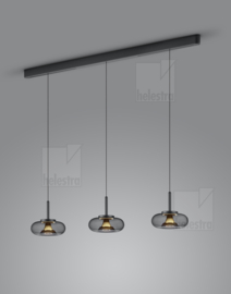 Helestra  hanglamp Clair led, 3-lichts zwart/goud -  smoke glas