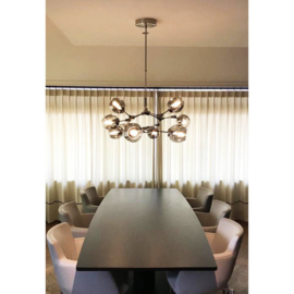 Light trend hanglamp Atom, 9-lichts mat nikkel met helder glas