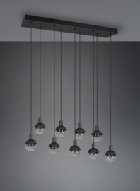 Hanglamp Mela, 9-lichts zwart met glas