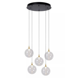 Lucide hanglamp Gisela led, 5-lichts transparant glas