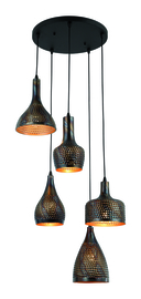 Freelight hanglamp Fuoco , 5-lichts rond bruin gevlamd