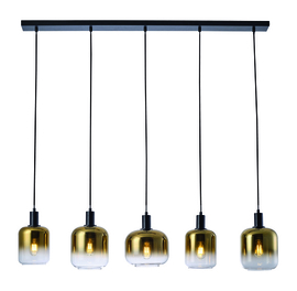 Hanglamp Vario  5-lichts zwart met goud glas