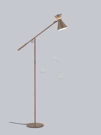 Helestra vloerlamp Luk led, caffee. goud-aluminium + gematteerd acryllas