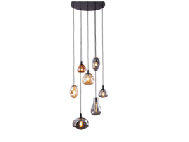 Light trend hanglamp Shirly, 7-lichts rond met amber-smoke glas