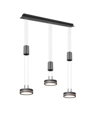 Trio lighting hanglamp Franklin led, 3-lichts antraciet met switch dimmer