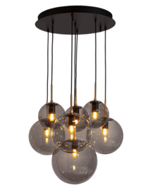 By Rydéns hanglamp Laura, 7-lichts met licht grijs glas rond